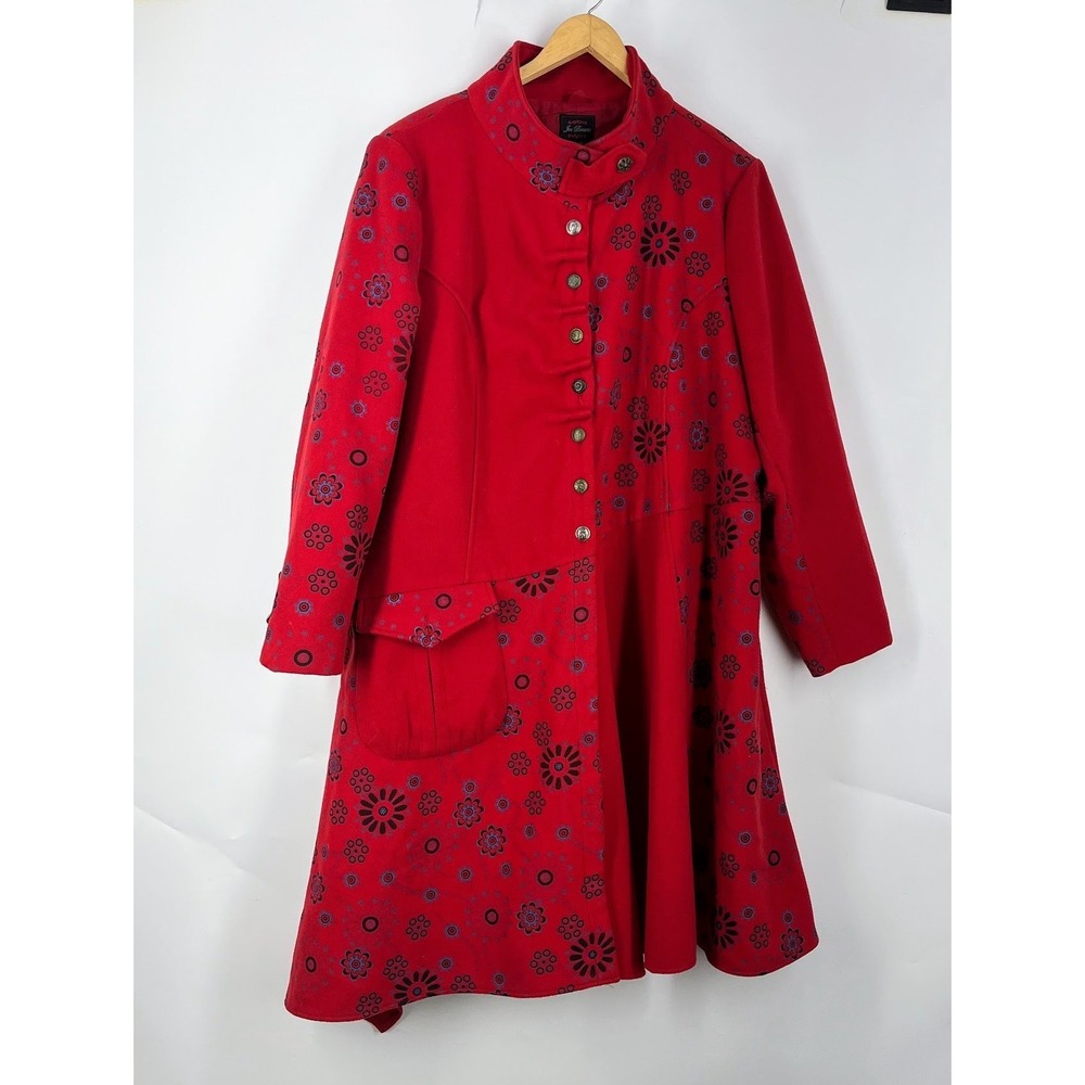 Joe Browns Art To Wear Floral Longline Coat Boho Button Front Stand Collar SZ 22